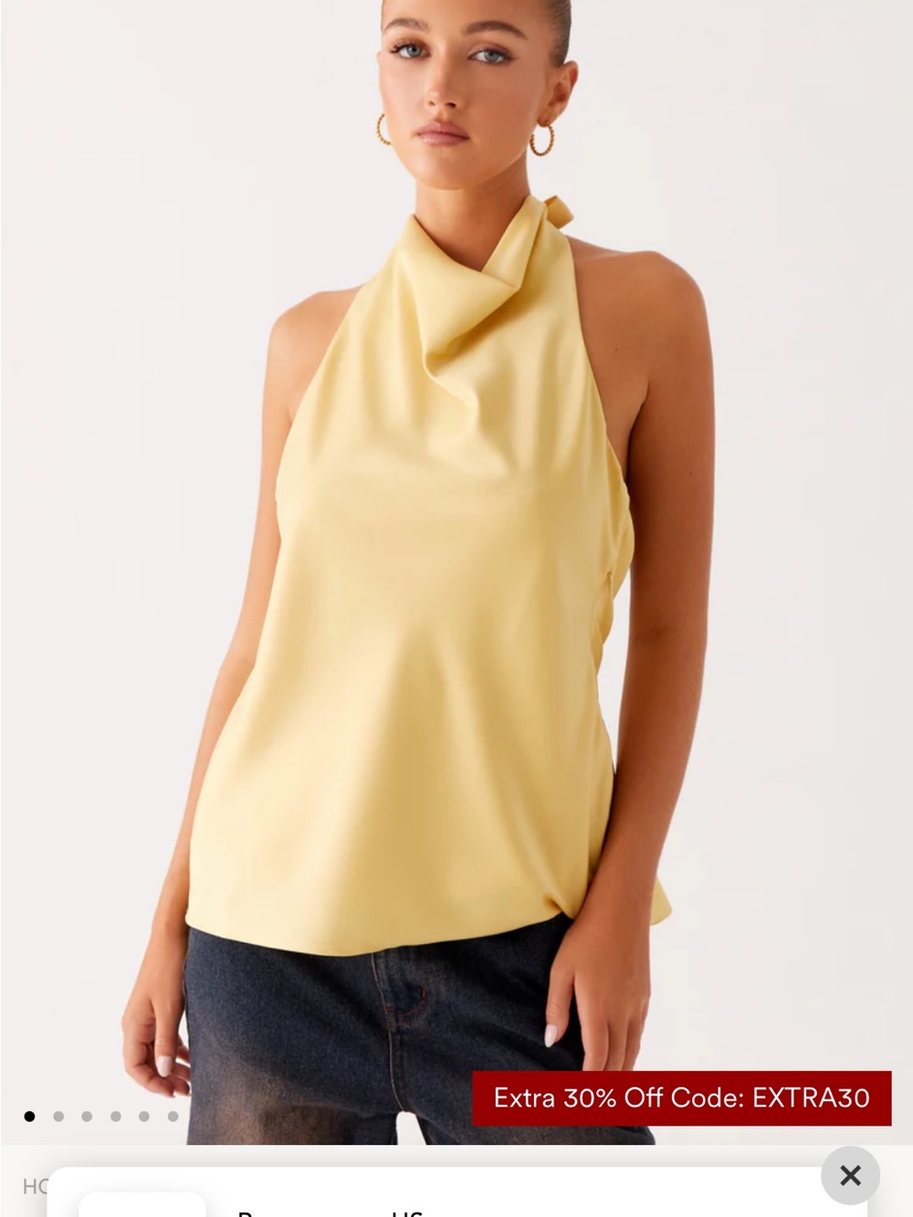 Pepper mayo Sleeveless Draped Halter Top in Pale Yellow